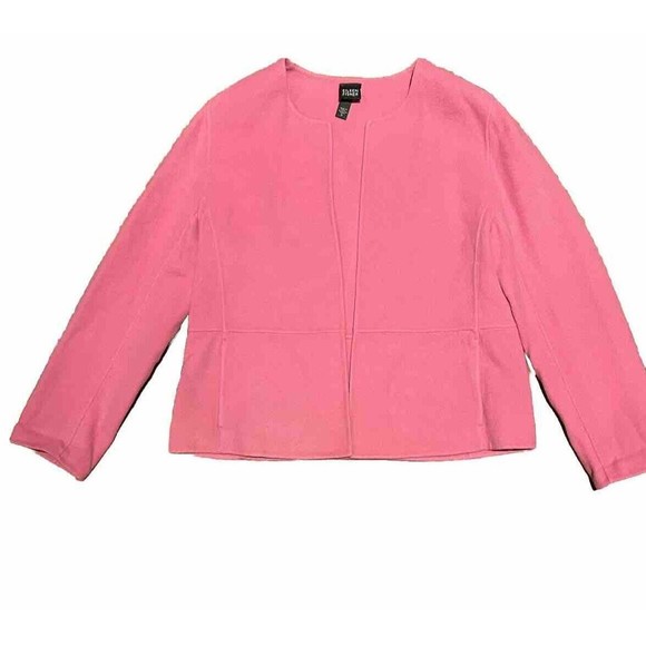 Eileen Fisher Open Front Jacket Virgin Wool Cashmere Blazer Cardigan Pink Sz Med - Picture 1 of 9